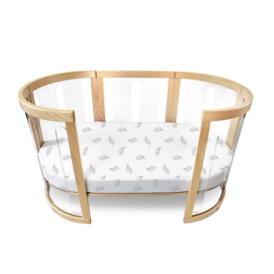 Amani Bebe Organic Sheet Set 2pce - White With Grey Leaf (Kaylula - Round & Oval)