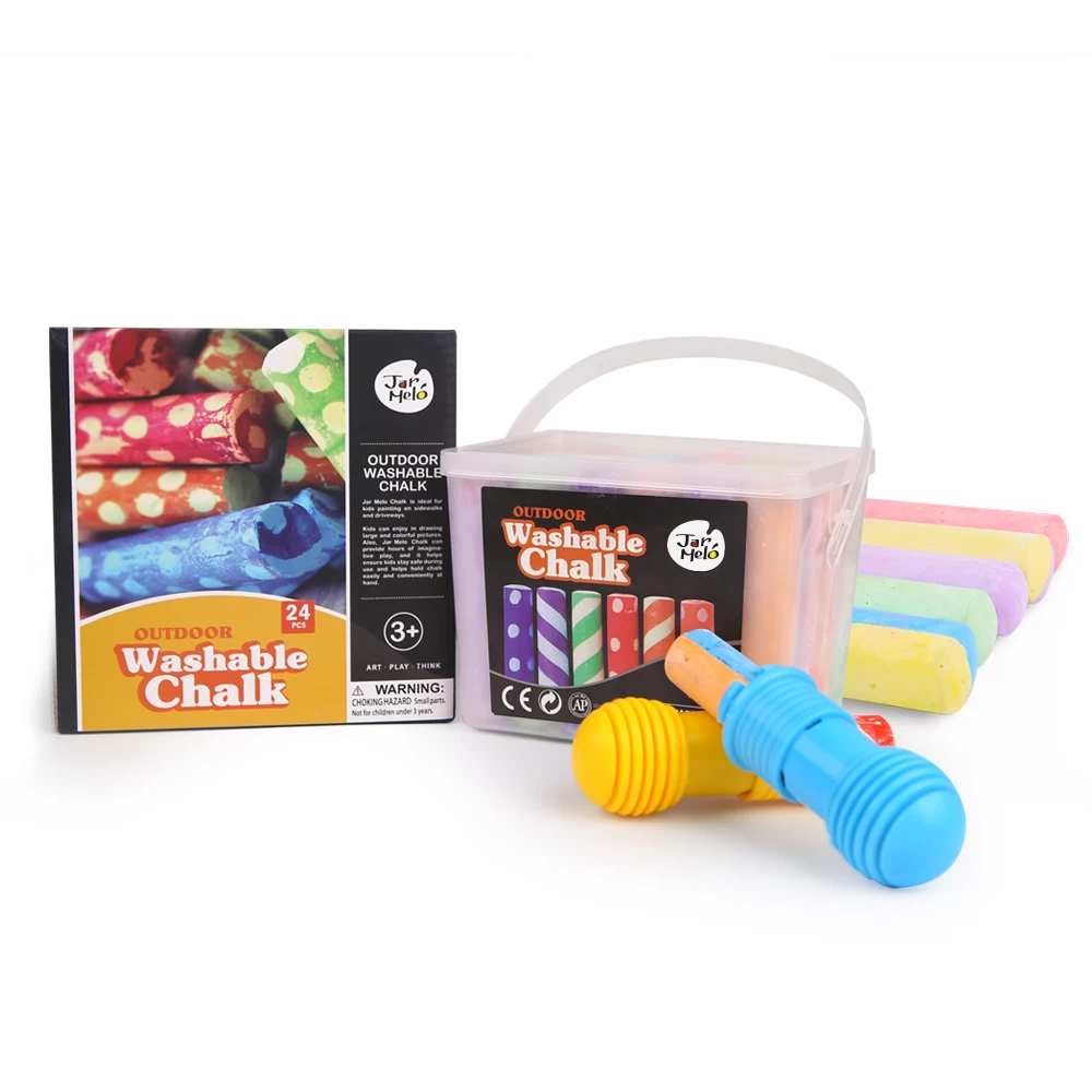 JarMelo Washable Sidewalk Chalk - 24 Colors Kit With 2 Holders - Image 3
