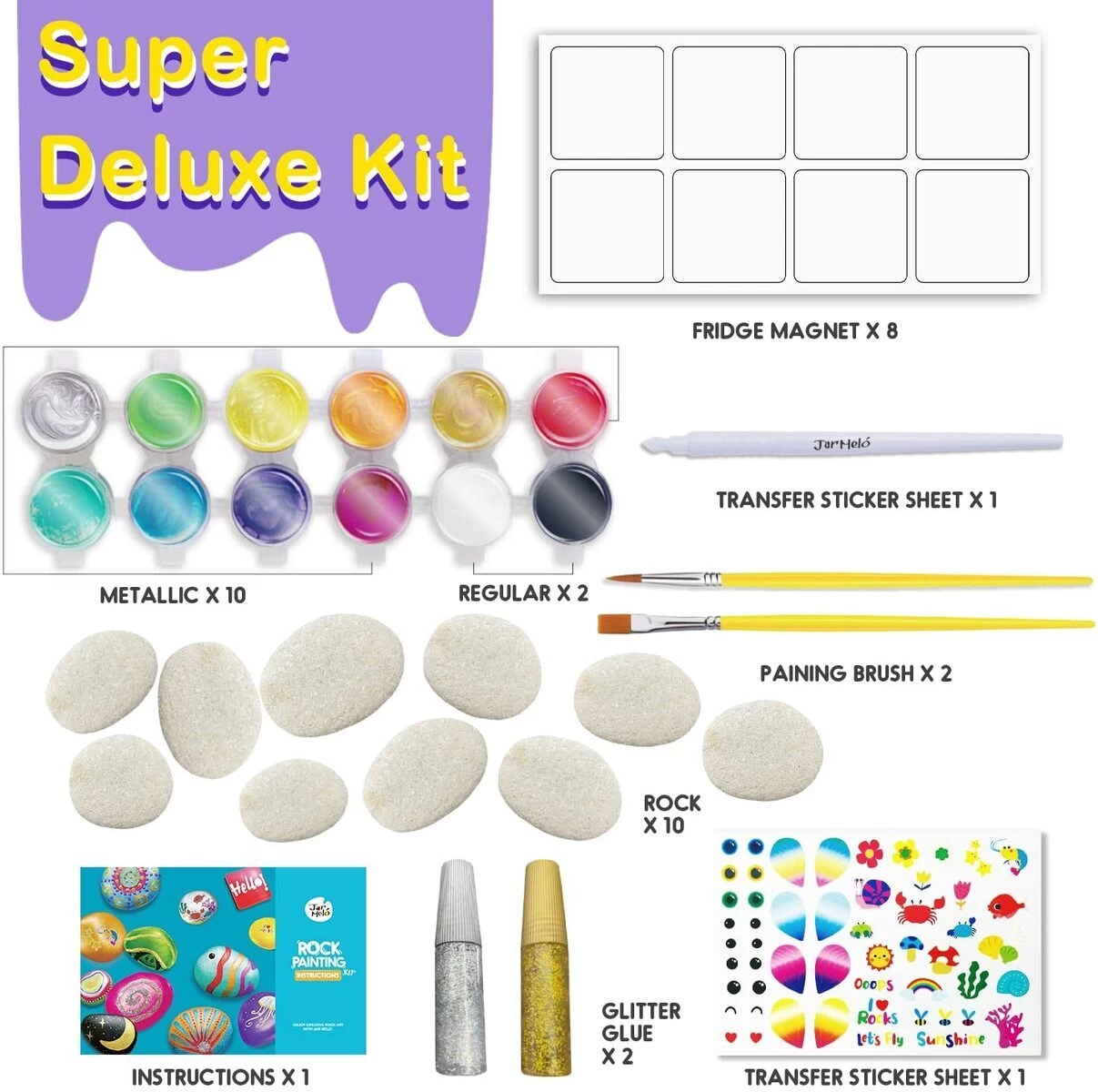 Jarmelo Rock Painting With Metallic Paints & Glitter Glues Craft Kit - Image 2